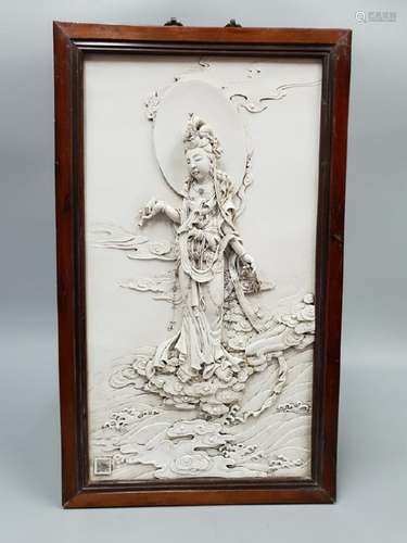 A CARVED WHITE GLAZED WALL PLAQUE ï¼QING DYNASTY