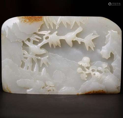 A CARVED WHITE JADE 'POEM'  TABLE SCREEN ,QING DYNASTY