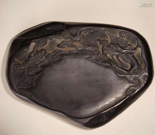 A CARVED DRAGON DUAN INK STONE ,QING DYNASTY