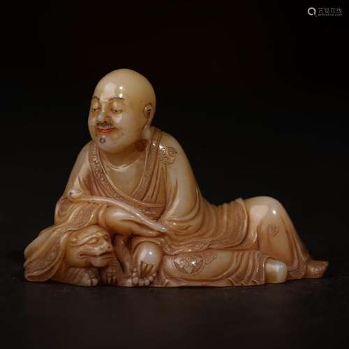 A SOAPSTONE CARVING OF LUOHAN