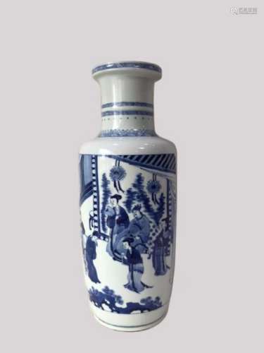 A BLUE AND WHITE ROULEAU VASE ,KANGXI PERIOD