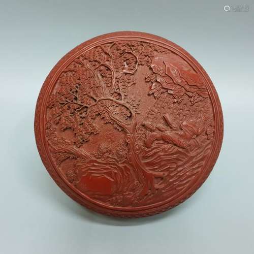 A CARVED CINNABAR LACQUER BOX AND COVER ,QING DYNASTY