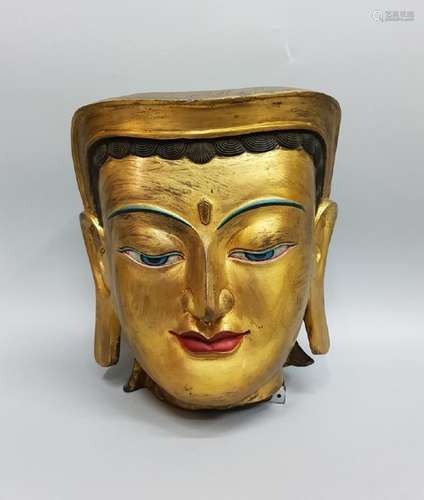 A GILT-BRONZE BUDDHA HEAD ,QING DYNASTY