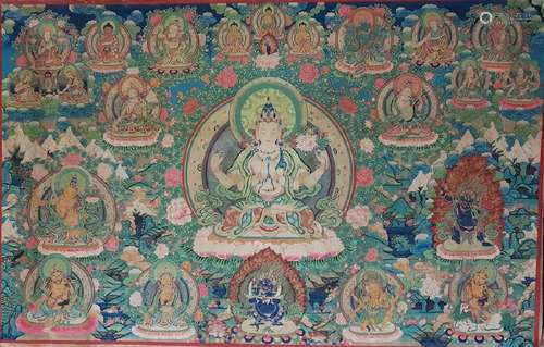 A THANGKA OF SHADKSHARI AVALOKITESVARA ,QING DYNASTY