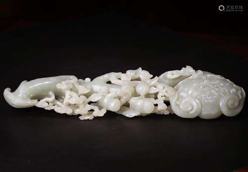 A CARVED WHITE JADE RUYI SCEPTER ,QING DYNASTY