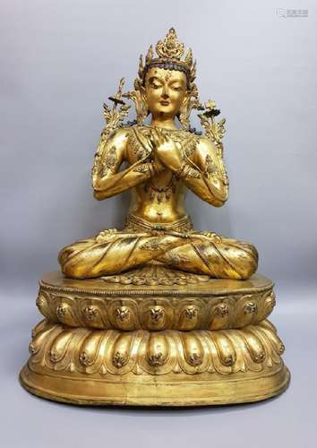 A LARGE GILT-BRONZE FIGURE OF MAITREYA ,16th CENTURY