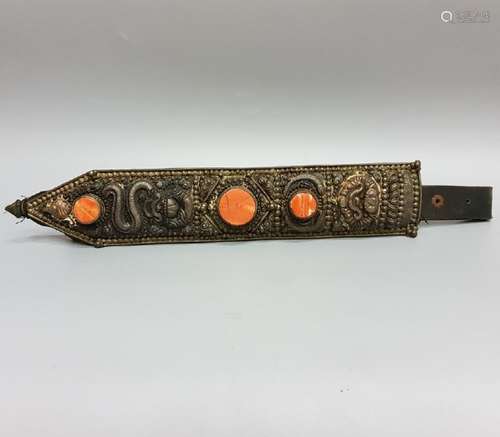 A CARVED TIBET SILVER SWORD HOLDER