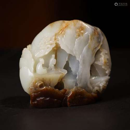 A CARVED RUSSET JADE 'LANDSCAPE' MOUNTAIN ,QING DYNASTY