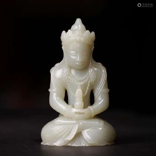 A CARVED WHITE JADE AMITAYUS ,QING DYNASTY