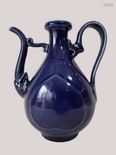 A BLUE-GLAZED EWER ,YONGLE PERIOD