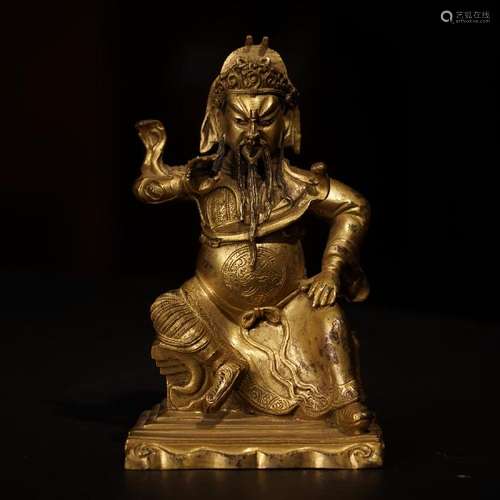 A GILT-BRONZE FIGURE OF GUANDI ,QING DYNASTY