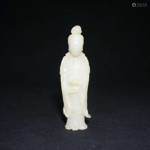 A FINE WHITE JADE CARVING OF GUANYIN ,QING DYNASTY