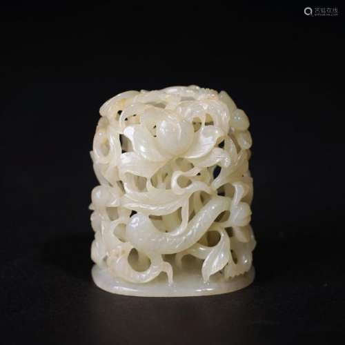 A CARVED WHITE JADE 'DRAGON' CENSER FINIAL LIAO PERIOD