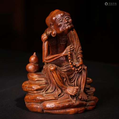 A BAMBOO CARVING OF LUOHAN ,QING DYNASTY