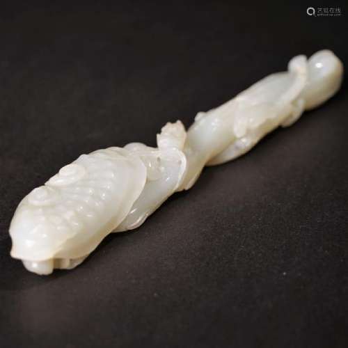 A CARVED WHITE JADE RUYI SCEPTER ,QING DYNASTY