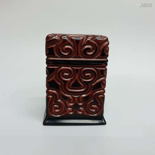 A CARVED BLACK-RED LACQUER BOX AND COVER ,QING DYNASTY