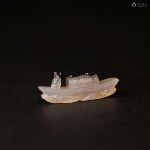 A CARVED AGATE  FISH BOAT  ,QING DYNASTY