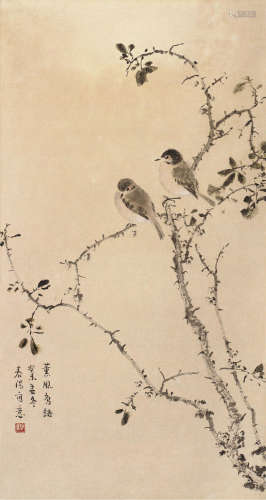 霍春阳（b.1946） 熏风鸟语 镜芯 设色纸本