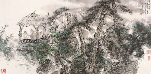 王明明（b.1952） 溪山与会图 镜框 设色纸本