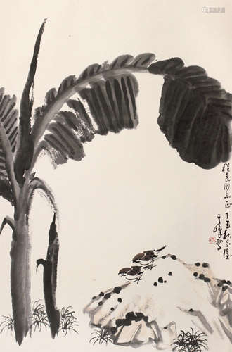 孙其峰（b.1920） 芭蕉麻雀 立轴 设色纸本