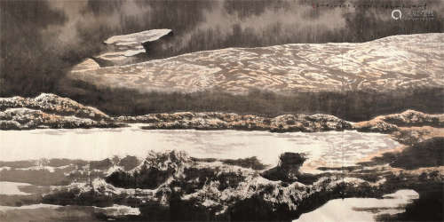 白庚延（1940～2007） 黄河万里触山动 托片 设色纸本