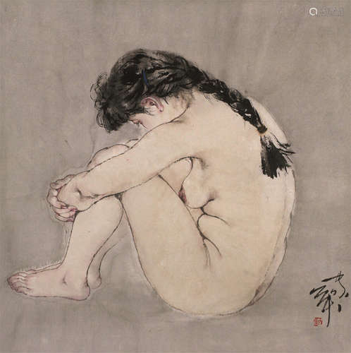 何家英（b.1957） 裸女 镜框 设色纸本