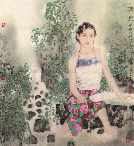 赵建成（b.1949） 清泉 画片 设色纸本