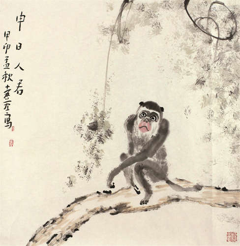 李孝萱（b.1959） 申日人君 画片 设色纸本