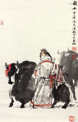 杜滋龄（b.1941） 藏女 立轴 设色纸本
