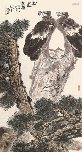 王炳龙（1940～1999） 松岩英棲 画片 设色纸本