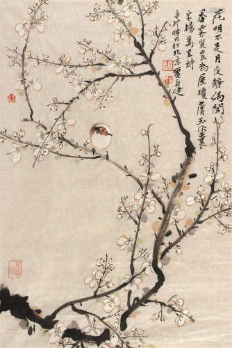 贾广健（b.1964） 白梅小鸟 画片 设色纸本
