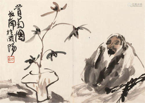 李世南（b.1940） 赏菊图 画片 设色纸本
