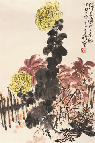 孙其峰（b.1920） 菊花 镜芯 设色纸本