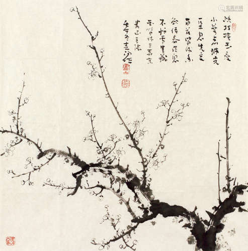 霍春阳（b.1946） 梅花 画片 水墨纸本