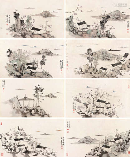 林容生（b.1958） 山水八帧 卡片 设色纸本