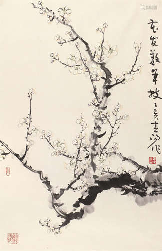 霍春阳（b.1946） 花发数年枝 镜框 设色纸本