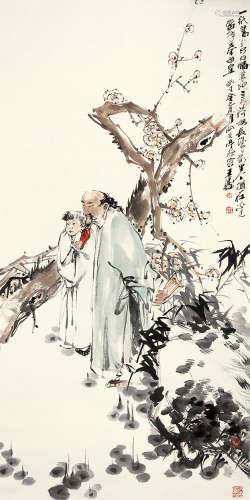 王涛（b.1943） 赏梅图 设色纸本 立轴