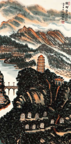 沈雄翔（b.1957） 圣地宝塔山 设色纸本 立轴