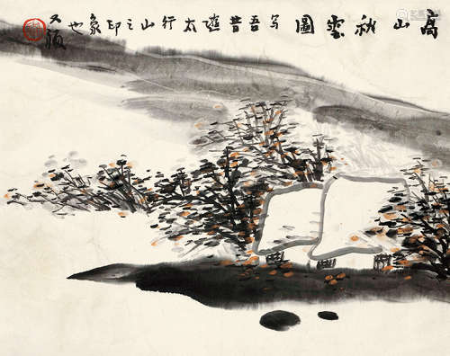 贾又福（b.1942） 高山秋云图 设色纸本 立轴