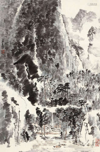 童中焘（b.1939） 溪山人家 设色纸本 镜芯