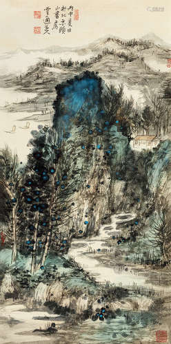 李云通（b.1965） 溪山幽居图 设色纸本 镜框