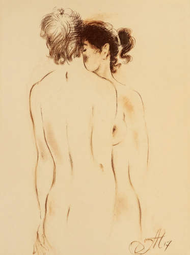 安德烈·齐培金（b.1946） 两人 布面油画 镜框