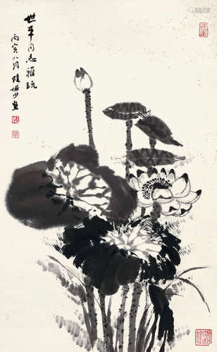 陆俨少（1909～1993） 墨荷 水墨纸本 镜芯