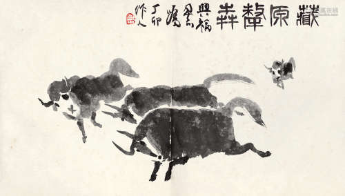 吴作人（1908～1997） 藏原牦牛 水墨纸本 镜芯