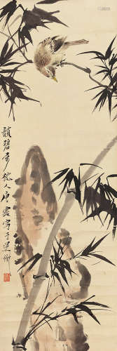 唐云（1910～1993） 竹雀图 设色纸本 立轴