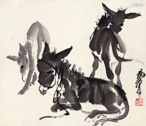 黄胄（1925～1997） 三驴图 水墨纸本 立轴