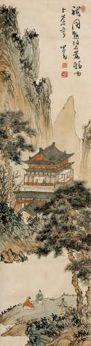 溥儒（1896～1963） 青山高阁 设色纸本 镜芯