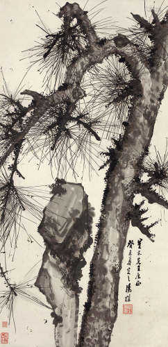 汤涤（1878～1948） 松石图 水墨纸本 立轴