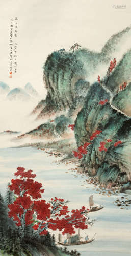 贺天健（1891～1977） 严子陵钓台 设色纸本 立轴
