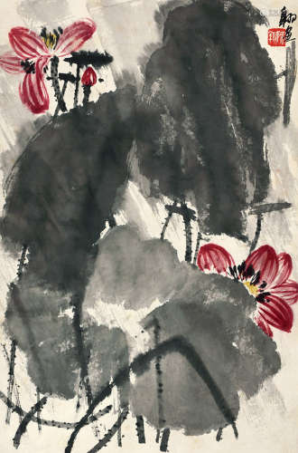 陈大羽（1912～2001） 荷花 设色纸本 立轴
